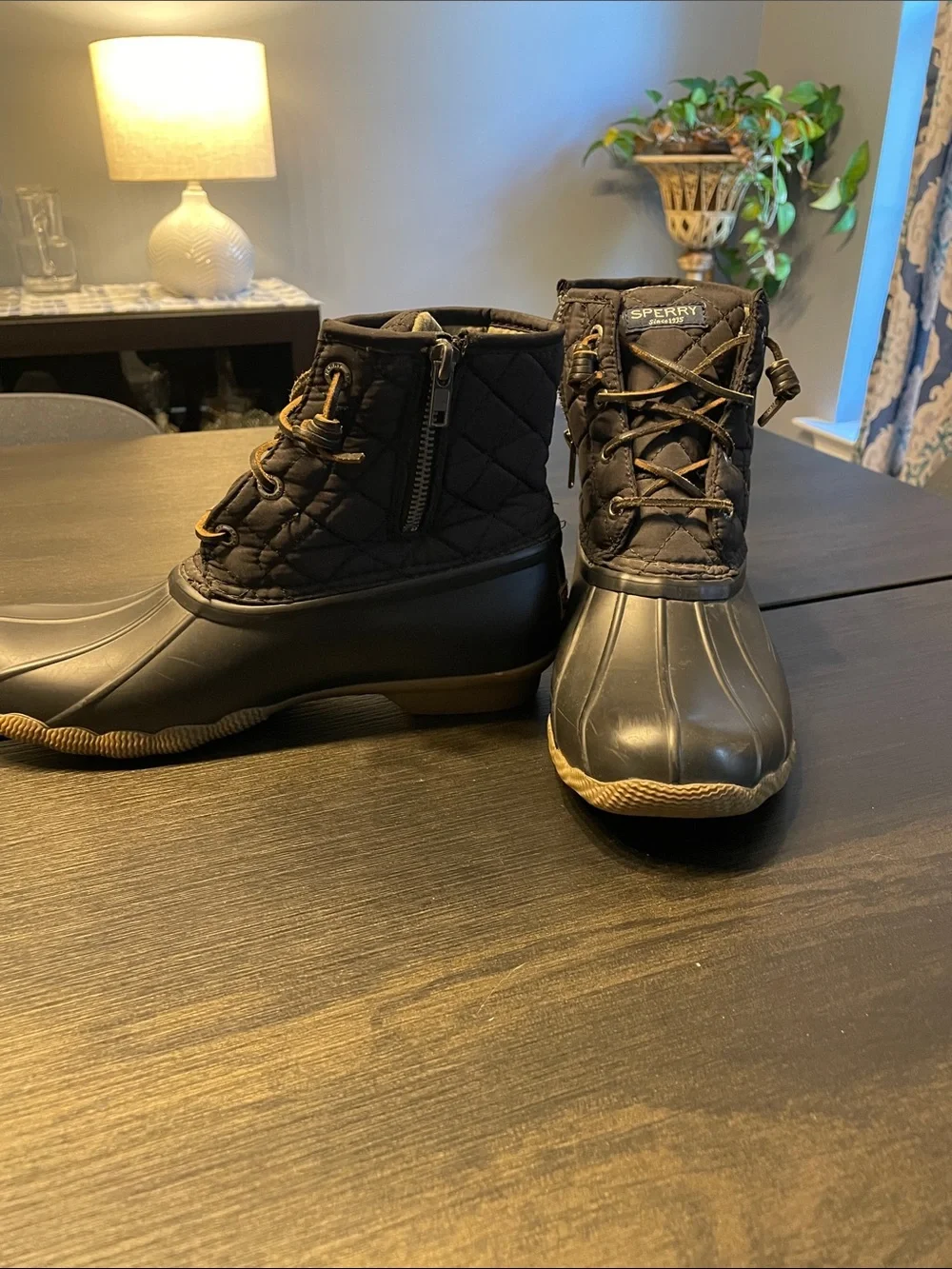Sperry Saltwater Quilted Black and Tan Waterproof Ankle Duck Boots